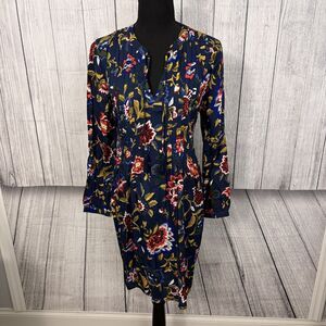 Old Navy Women's Medium Blue Floral Pintuck Tassel Rayon Oversized Tunic Dress